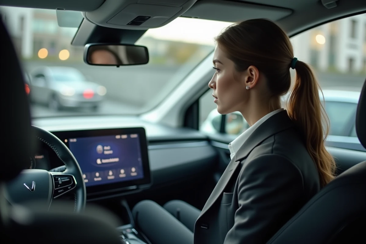Jeune femme dans une voiture hybride à l