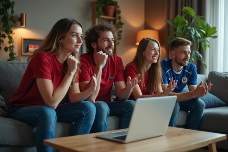 Jeunes adultes regardant un match de football ensemble